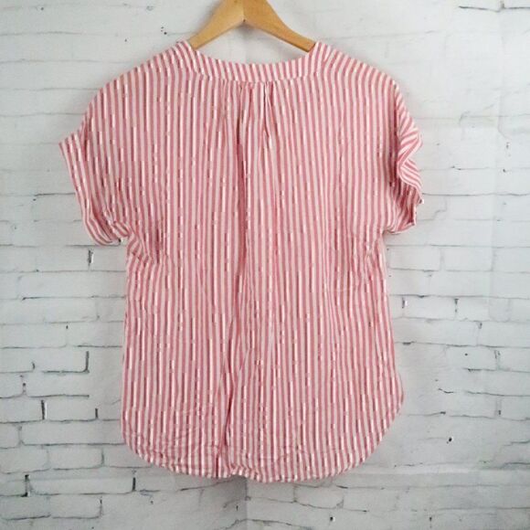 GAP ROSE PINK & WHITE STRIPE SHORT SLEEVE V NECK TOP SIZE SMALL - Picture 9 of 10